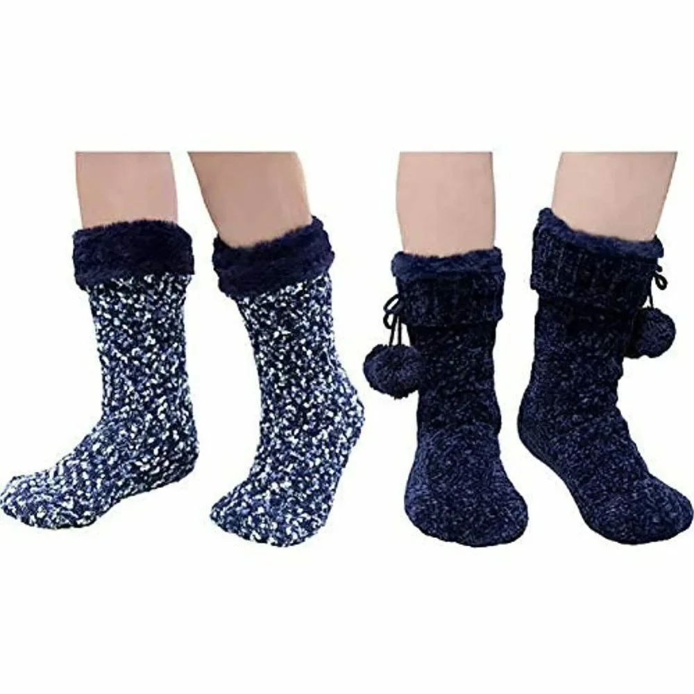 Jane & Bleecker Slipper Socks 2 Pairs Blue
